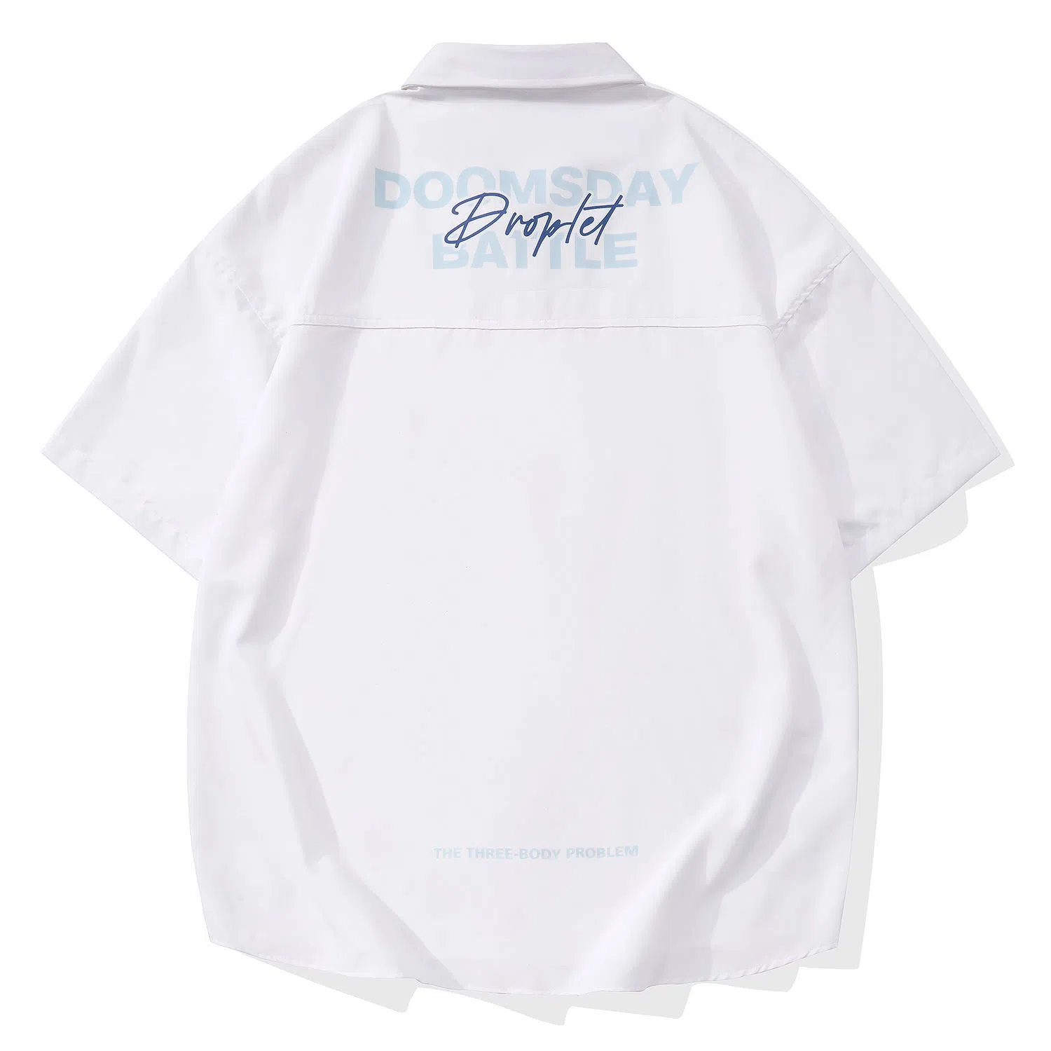 三体 水滴末日之战系列 简约休闲字母印花纯色翻领开衫美式复古宽松高街潮牌时尚百搭舒适学生多巴胺薄短袖衬衫 男女同款