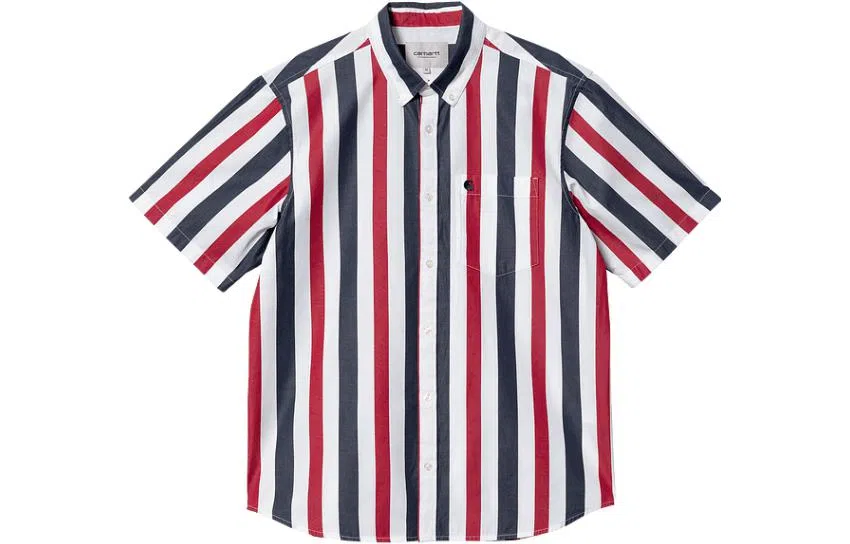 Carhartt WIP SS23 Logo Embroidered Pocket Striped Shirt Navy