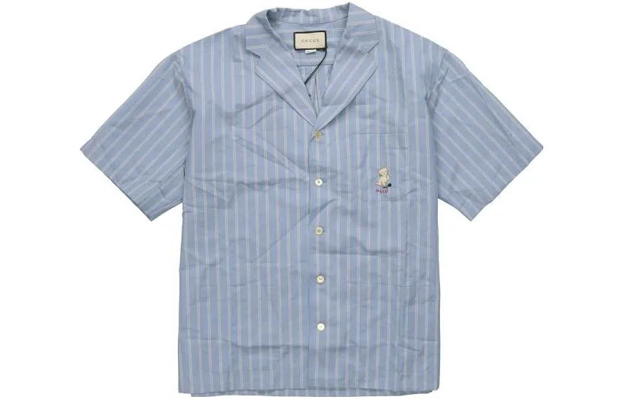 Gucci SS23 Striped Logo Embroidered Shirt
