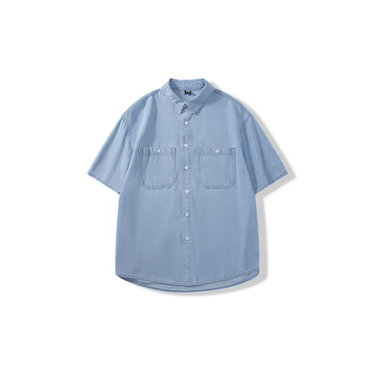 我是大卫 夏季宽松做旧高级感休闲牛仔衬衣韩版痞帅时尚短袖衬衫 男款