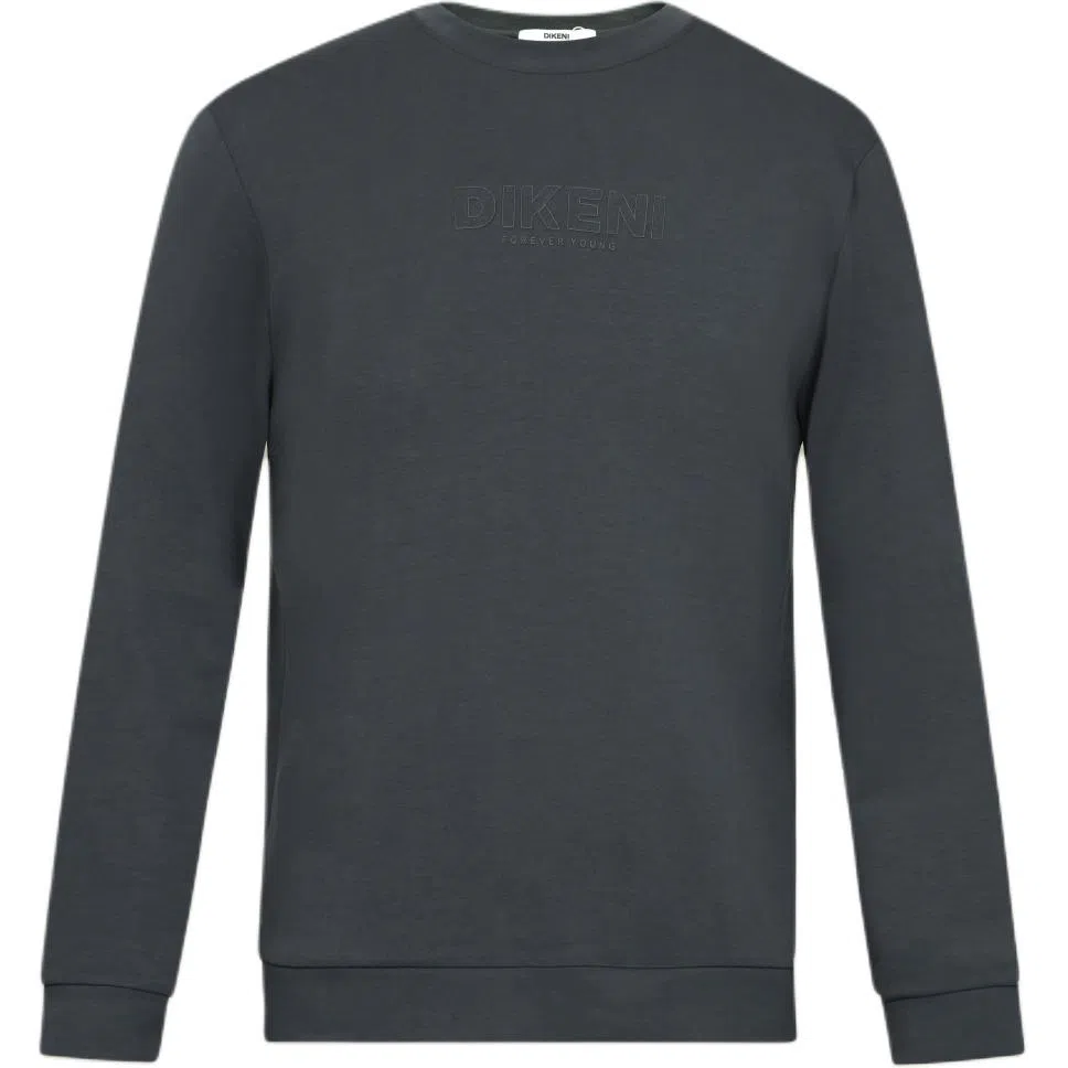 迪柯尼 纯色简约印花磨毛保暖圆领卫衣 男款 深灰