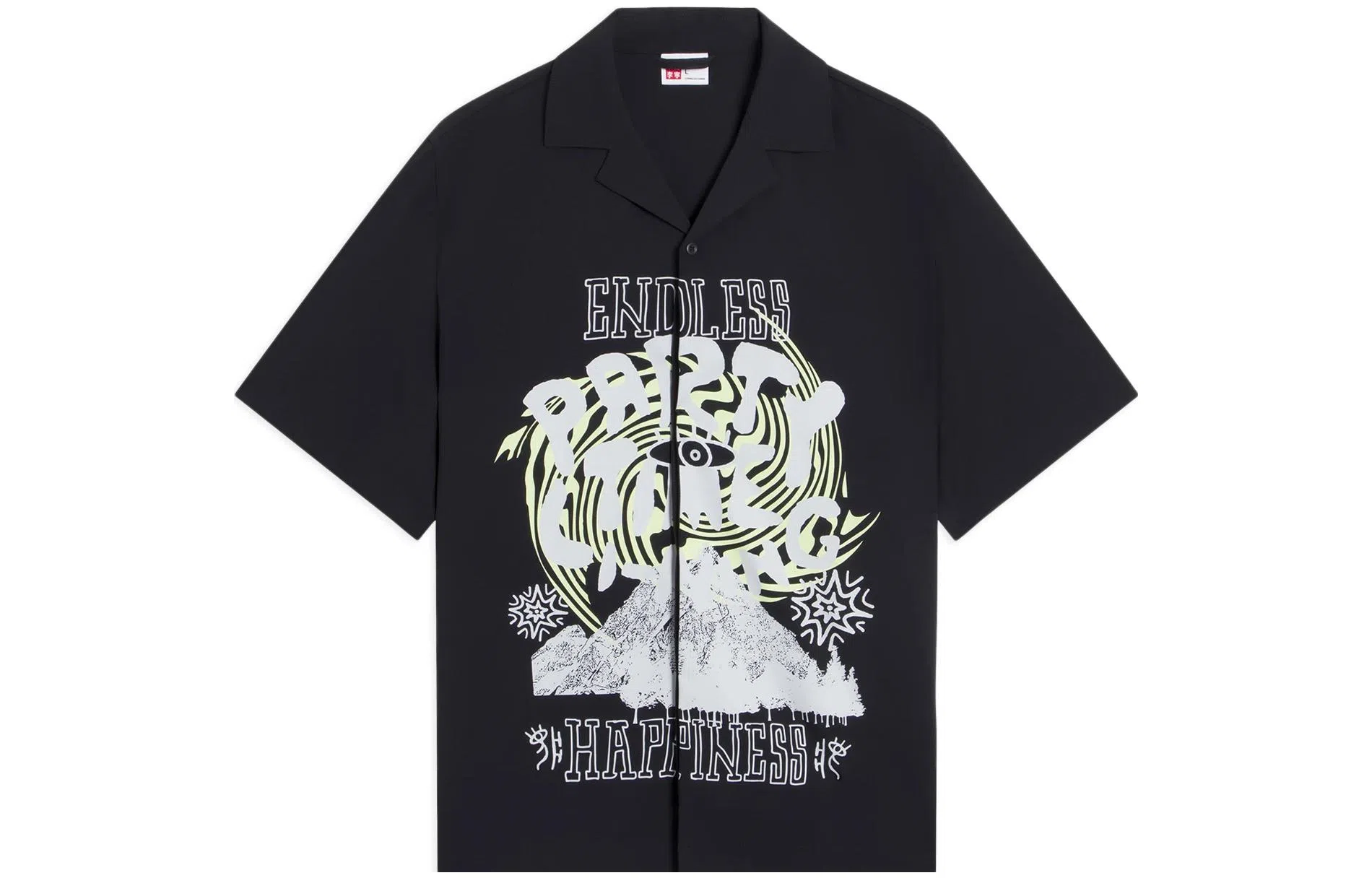 中国李宁 夏日派对 趣味印花系扣翻领短袖衬衫 男款 黑色