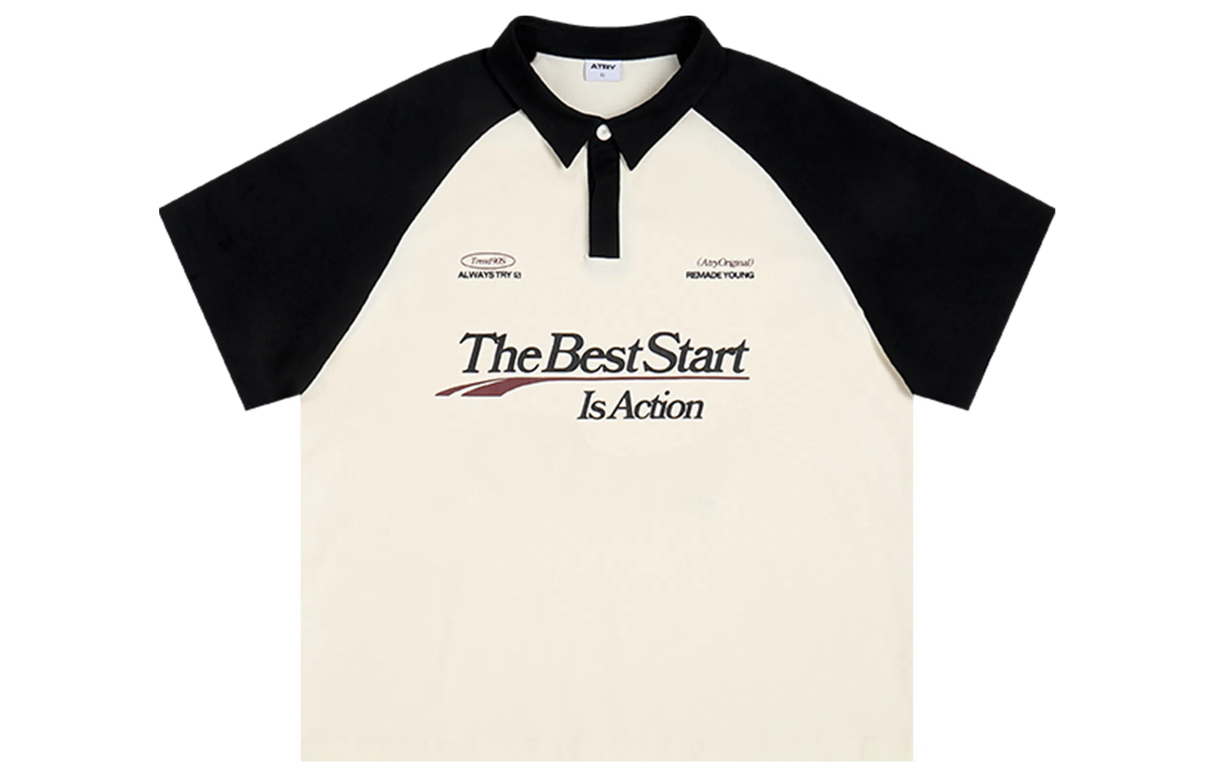 Atry拼色字母印花短袖插肩Polo衫