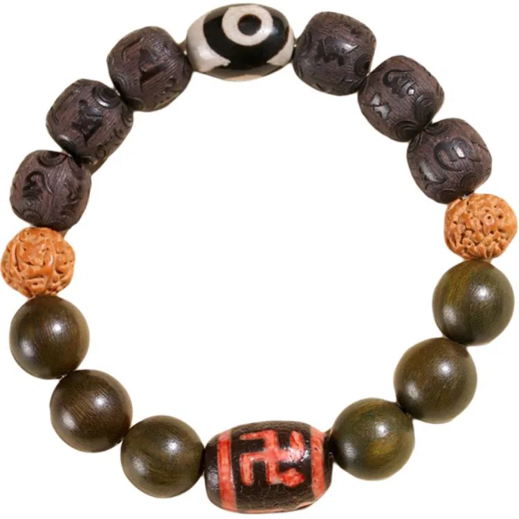 【前途无量】 指尖瑰宝 高级感国潮民族风六字真言藏式天珠转运招财盘玩串珠#好运 金丝檀木 手串 男款