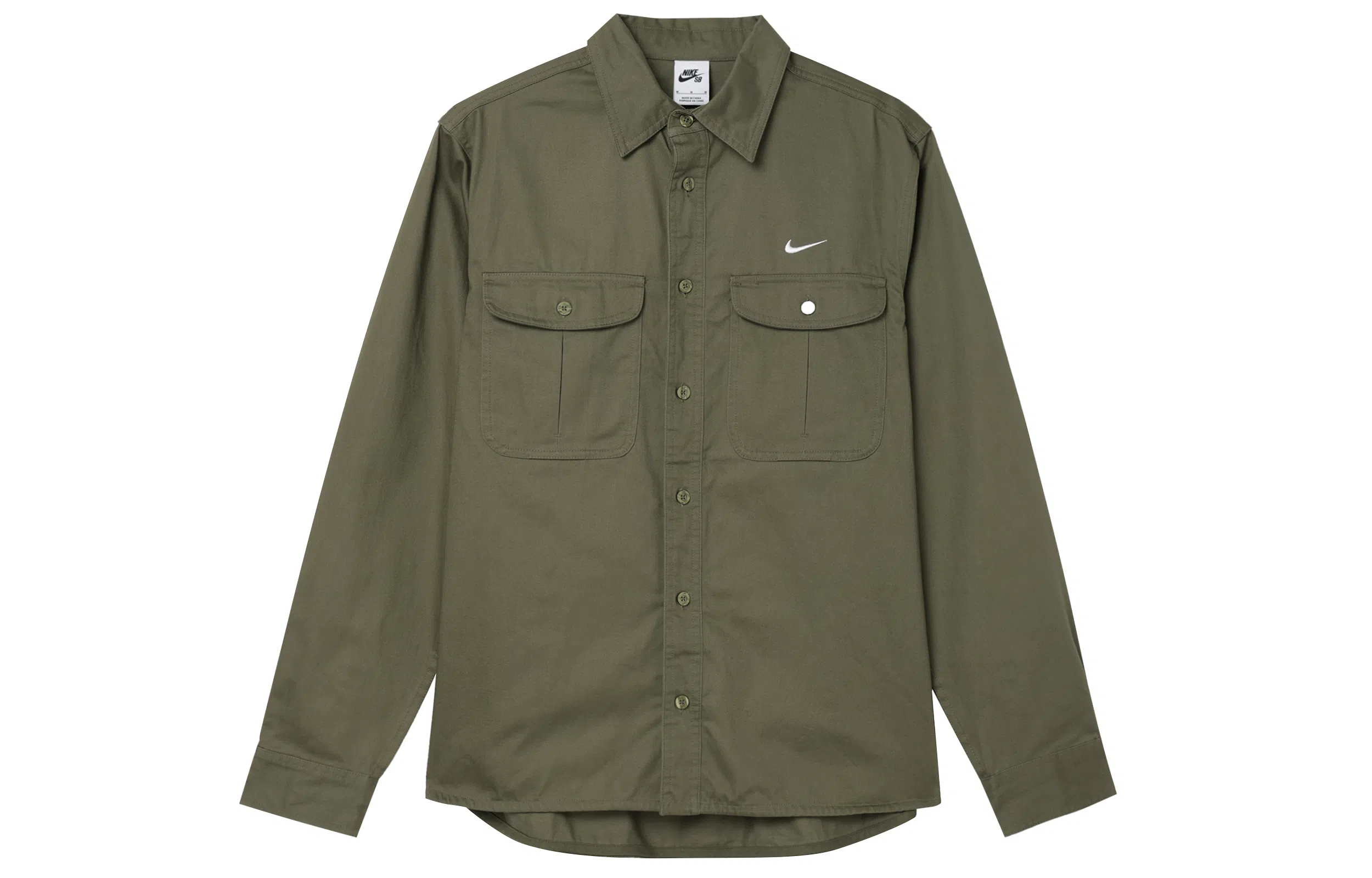 Nike SB Logo Embroidered Long Sleeve Shirt Olive