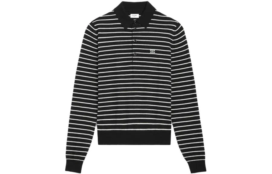 CELINE Striped Triomphe Polo In Fine Wool Polo