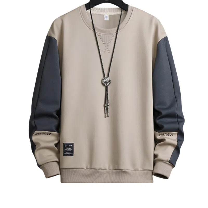 北极绒 圆领拼接套头韩版宽松长袖卫衣 男款