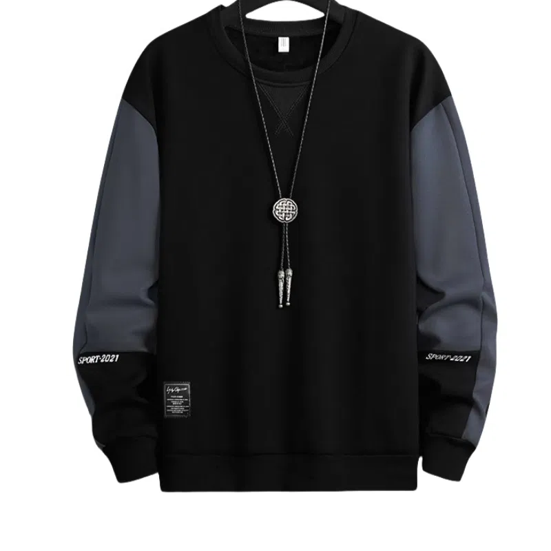 北极绒 圆领拼接套头韩版宽松长袖卫衣 男款