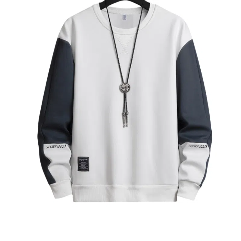 北极绒 圆领拼接套头韩版宽松长袖卫衣 男款