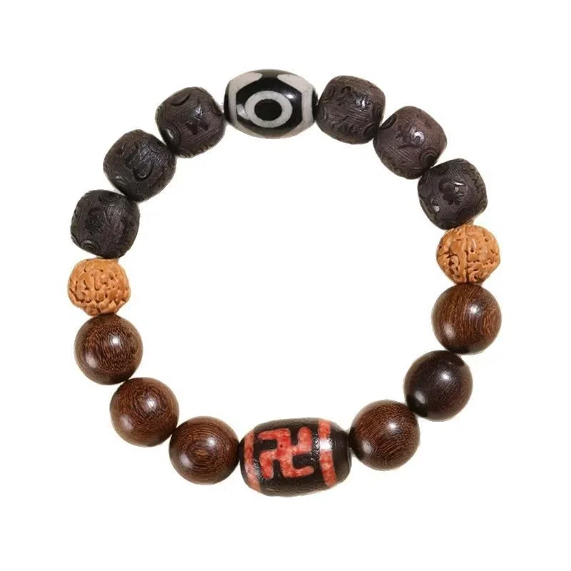 【前途无量】 指尖瑰宝 高级感国潮民族风六字真言藏式天珠转运招财盘玩串珠#好运 金丝檀木 手串 男款