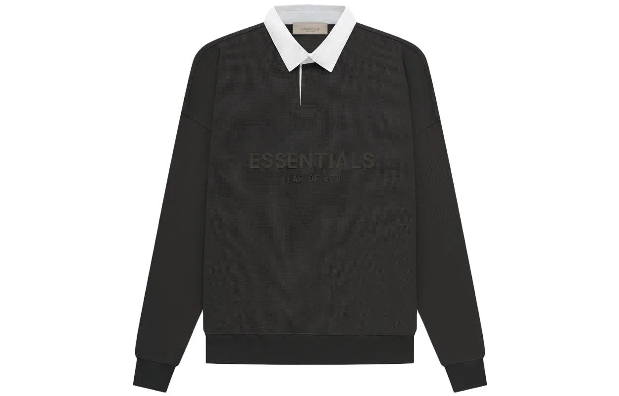 Fear of God Essentials SS23 Waffle Henley Rugby Off Black