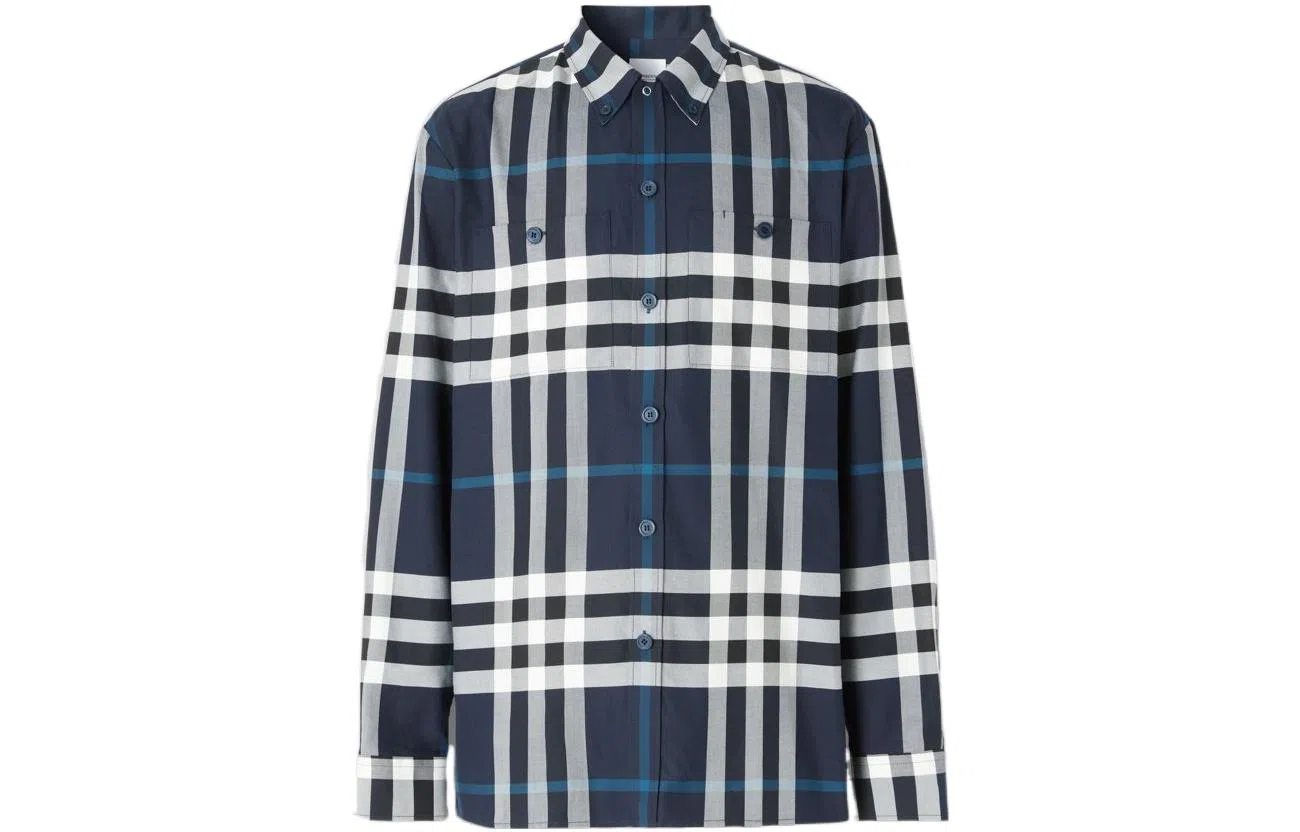 Burberry FW22 Check Single-Breasted Shirt Blue