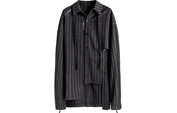 Huànxiàngzhě Unisex Dark Stripe Shirt Black