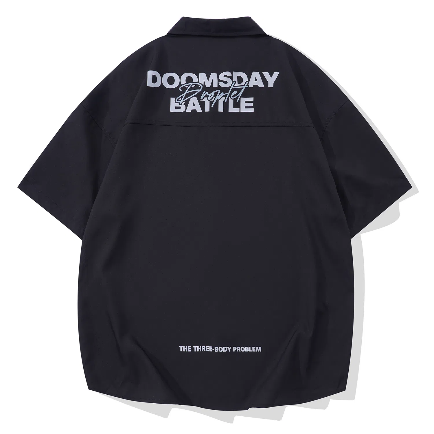 三体 水滴末日之战系列 简约休闲字母印花纯色翻领开衫美式复古宽松高街潮牌时尚百搭舒适学生多巴胺薄短袖衬衫 男女同款