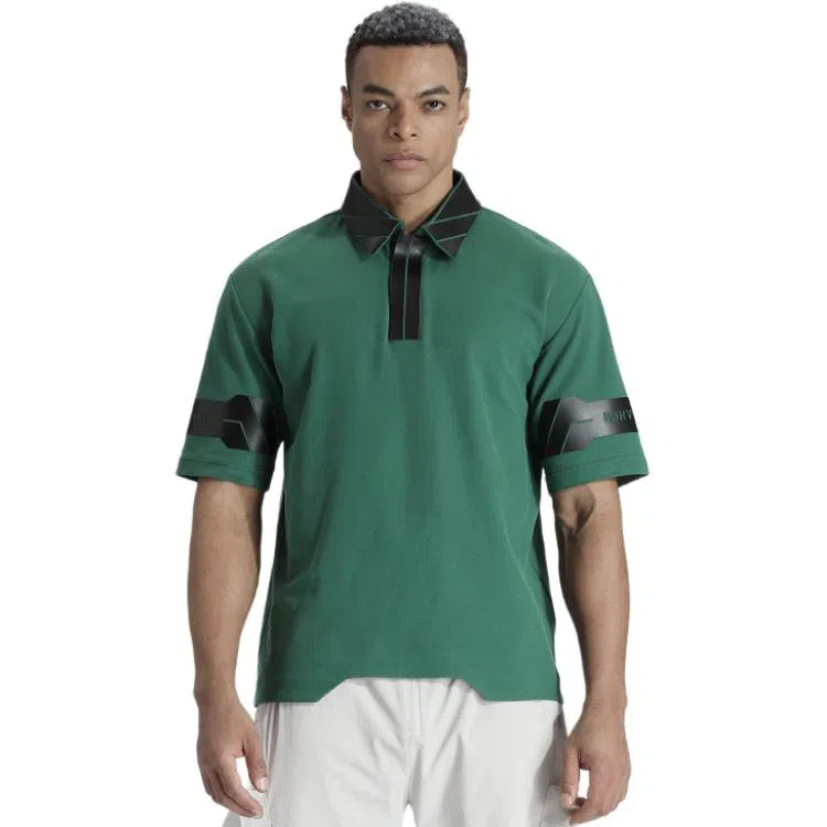 NORVINCY Letter Print Asymmetric Hem Polo Shirt