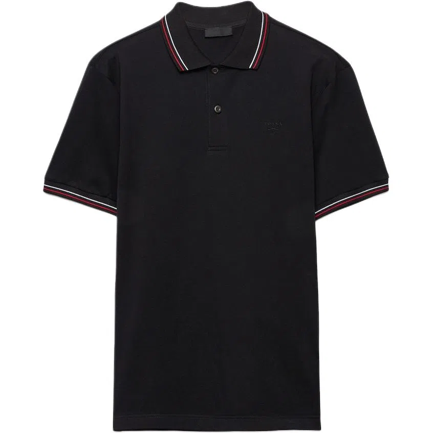 Prada Striped Edge Polo Shirt Black