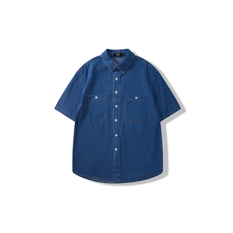 我是大卫 夏季宽松做旧高级感休闲牛仔衬衣韩版痞帅时尚短袖衬衫 男款