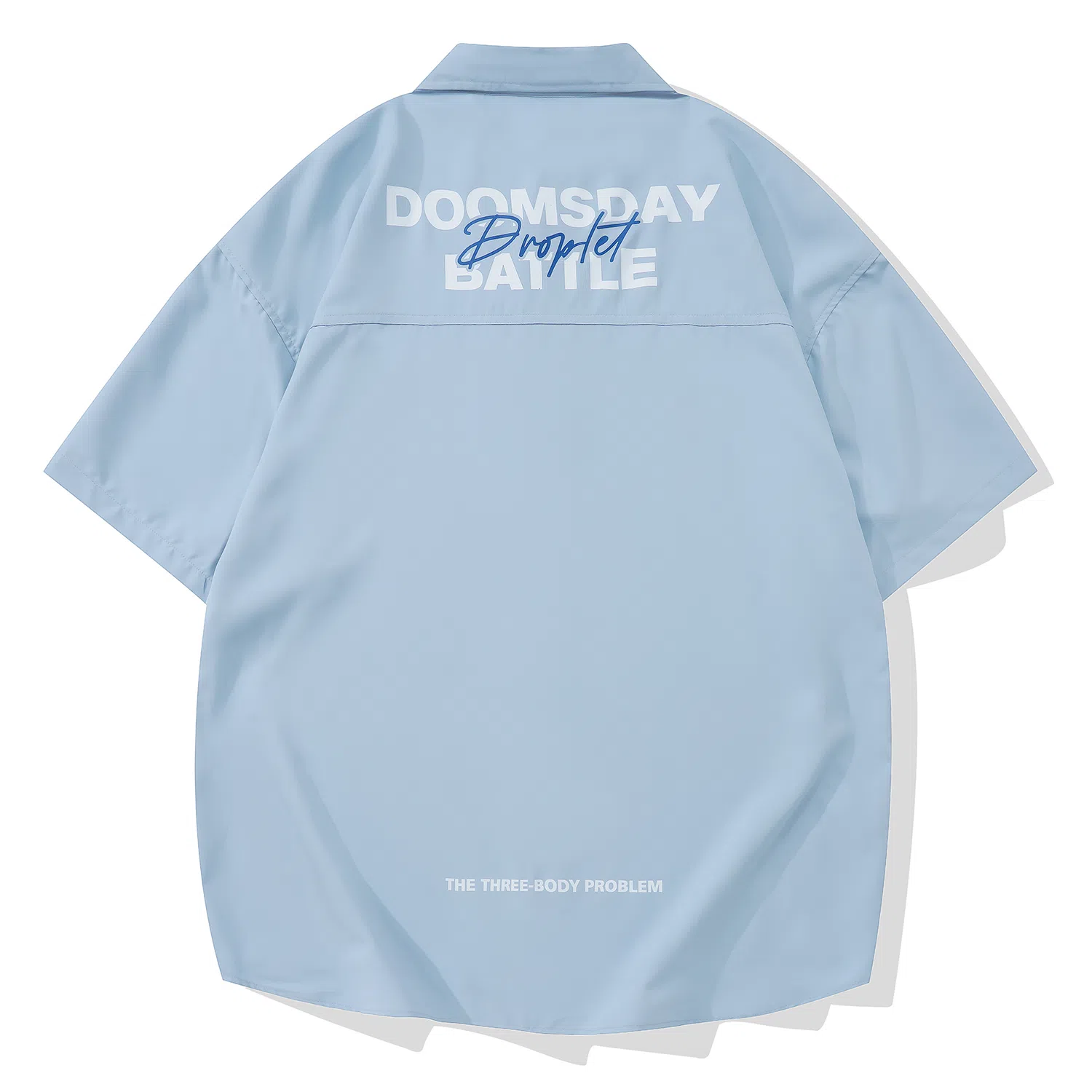 三体 水滴末日之战系列 简约休闲字母印花纯色翻领开衫美式复古宽松高街潮牌时尚百搭舒适学生多巴胺薄短袖衬衫 男女同款