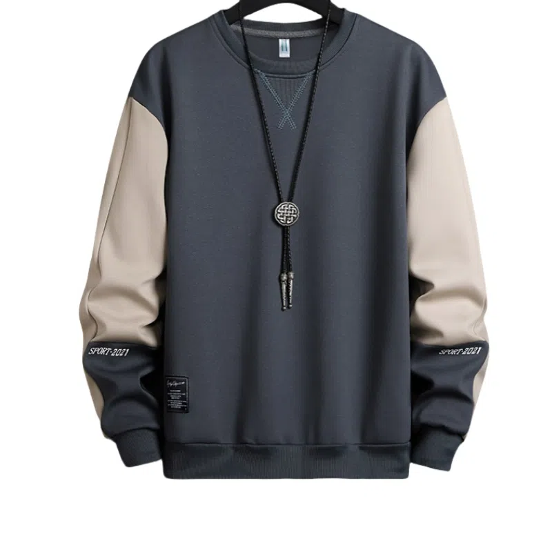 北极绒 圆领拼接套头韩版宽松长袖卫衣 男款