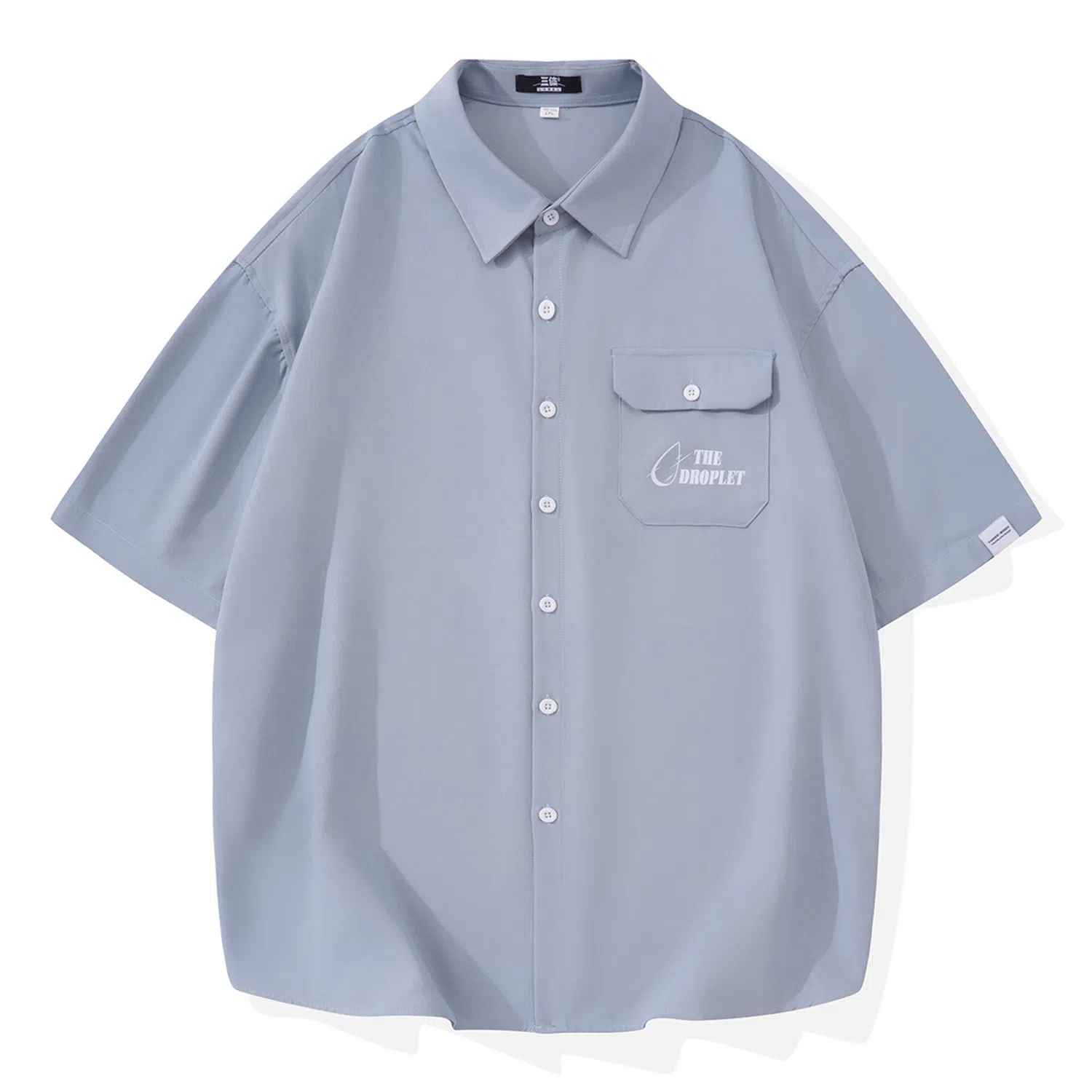 三体 水滴系列 简约基础字母印花宽松翻领开衫纯色休闲小清新美式复古高街潮牌时尚舒适透气薄款多巴胺短袖衬衫 男女同款