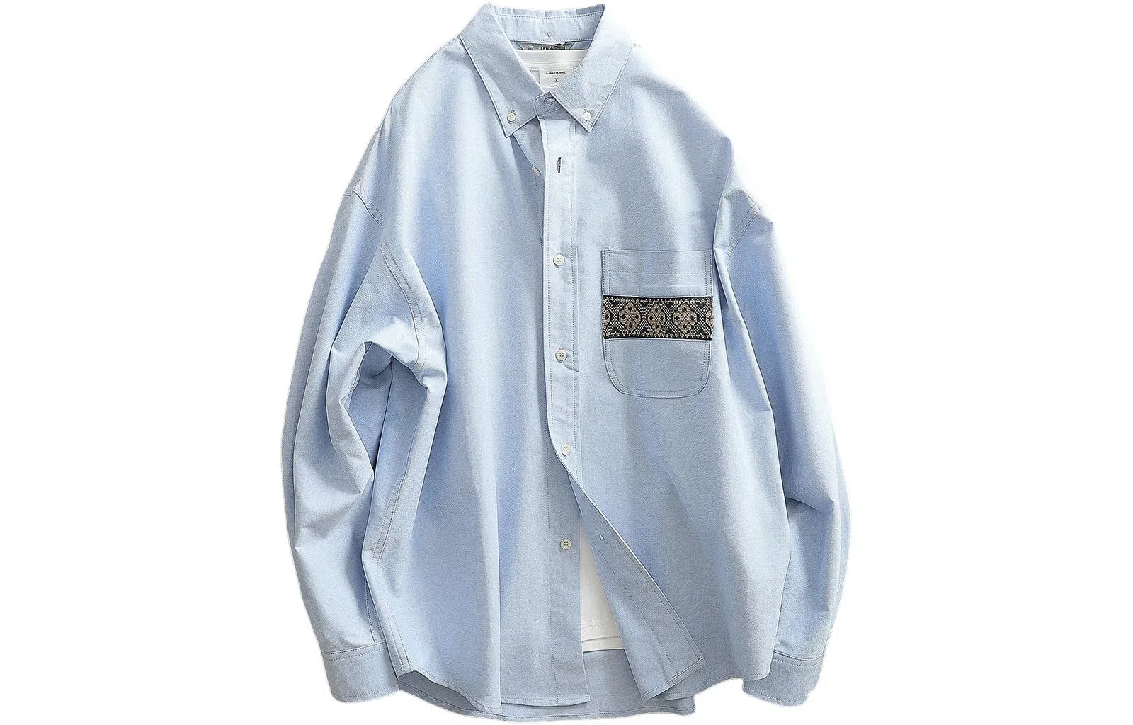 见川 日系复古拼接极简水洗微阔长袖衬衫 男女同款