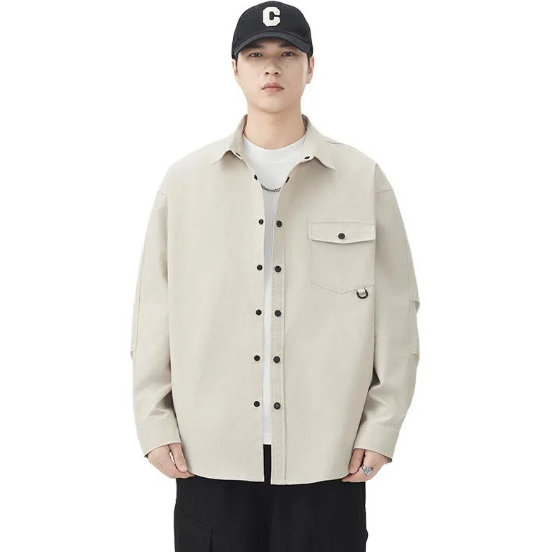 独驰 日系复古工装宽松翻领长袖衬衫 男女同款