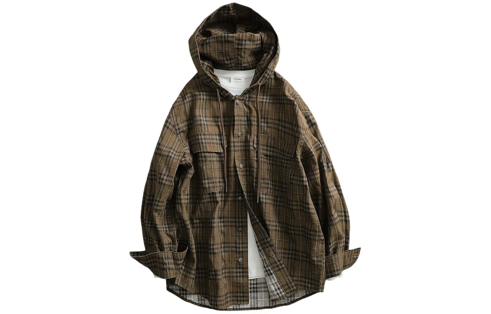 见川 日系极简工装风重水洗棉麻料连帽阔版长袖衬衫 男女同款