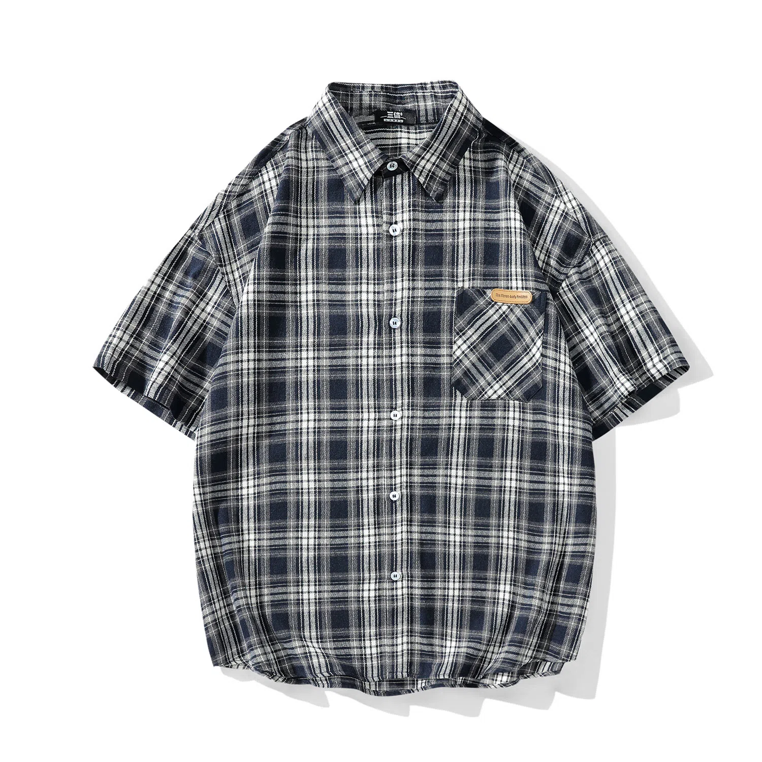 三体 问题系列 基础款简约休闲宽松百搭条纹翻领开衫复古美式高街潮牌时尚透气舒适薄款多巴胺短袖多彩格纹衬衫 男女同款