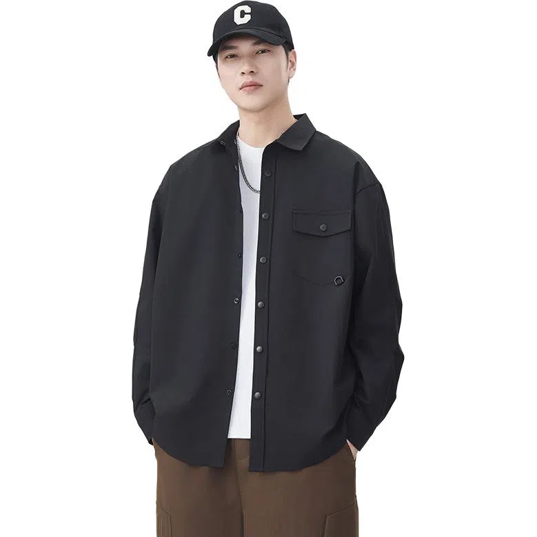 独驰 日系复古工装宽松翻领长袖衬衫 男女同款