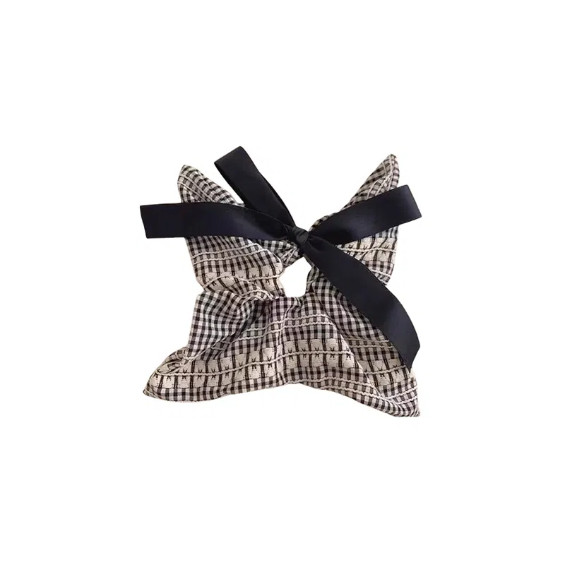 水中玉 韩系百搭格纹蝴蝶结方巾大肠头绳高级感发饰发绳 皮筋 发圈 女款