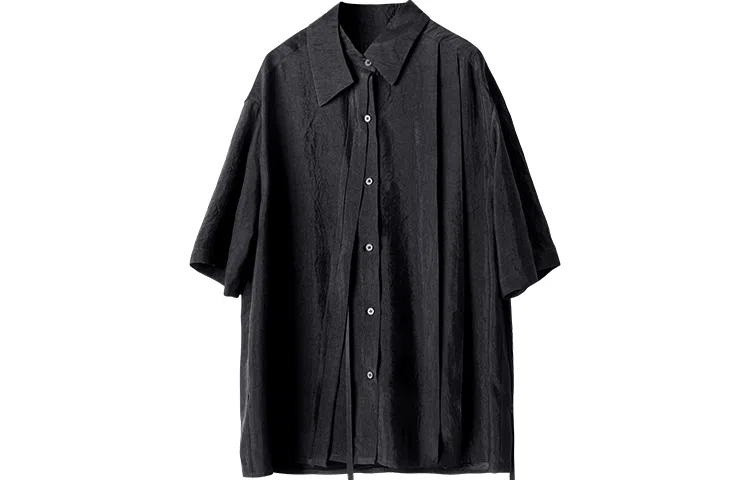 幻象者 绑带宽松纯色短袖衬衫 男女同款 黑色
