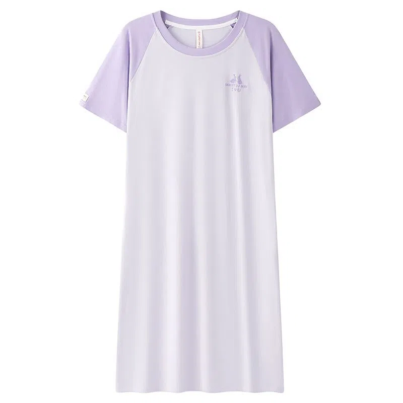 细舍 简约休闲舒适亲肤透气短袖家居服可外穿睡裙 女款 浅紫色