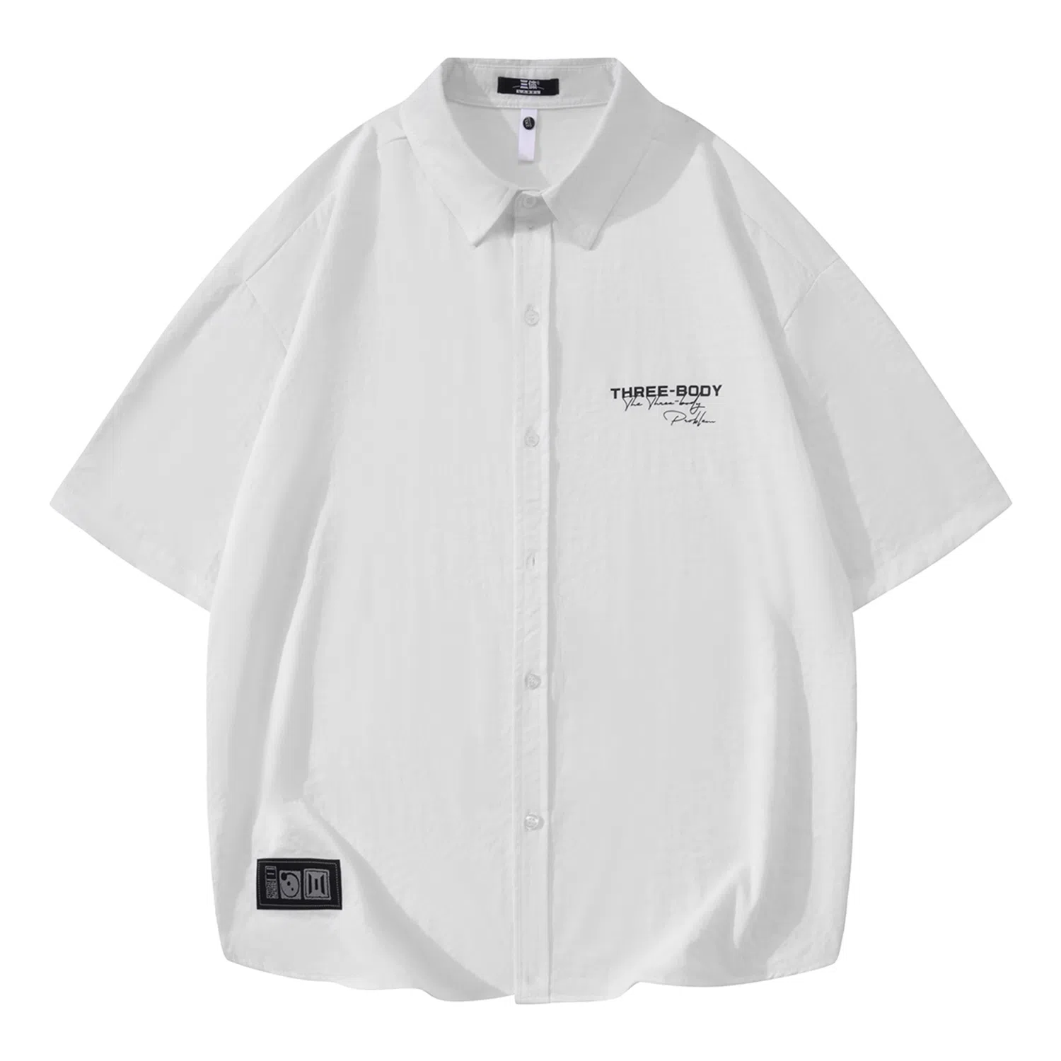 三体 问题印章系列 简约基础宽松纯色休闲字母印花翻领开衫美式复古高街潮牌时尚百搭舒适透气薄款多巴胺短袖衬衫 男女同款