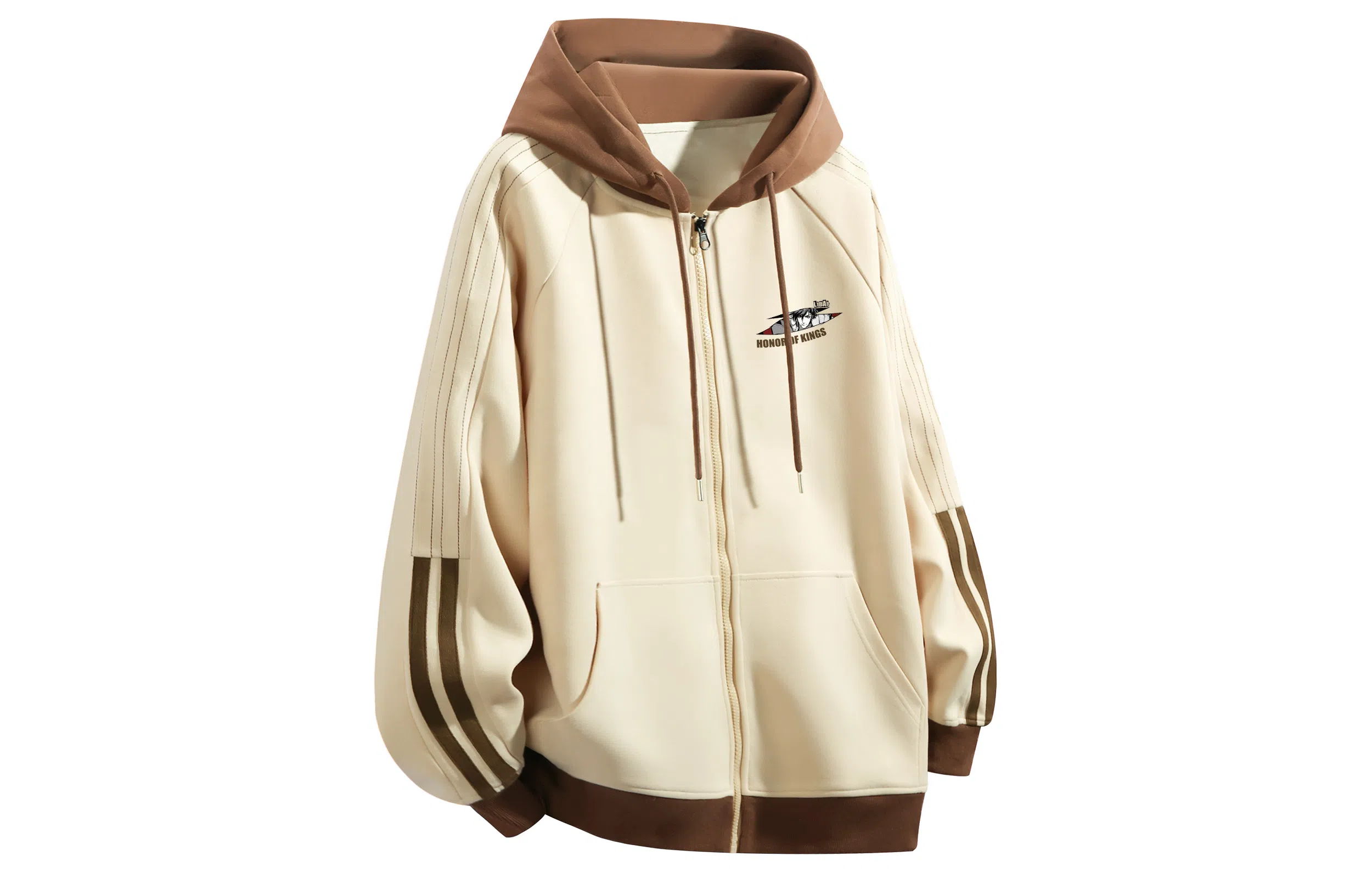 王者荣耀 李白款 数字字母涂鸦拼接拼色印花简约拉链长袖休闲宽松舒适常规宽松适中重磅连帽落肩袖卫衣 男女同款