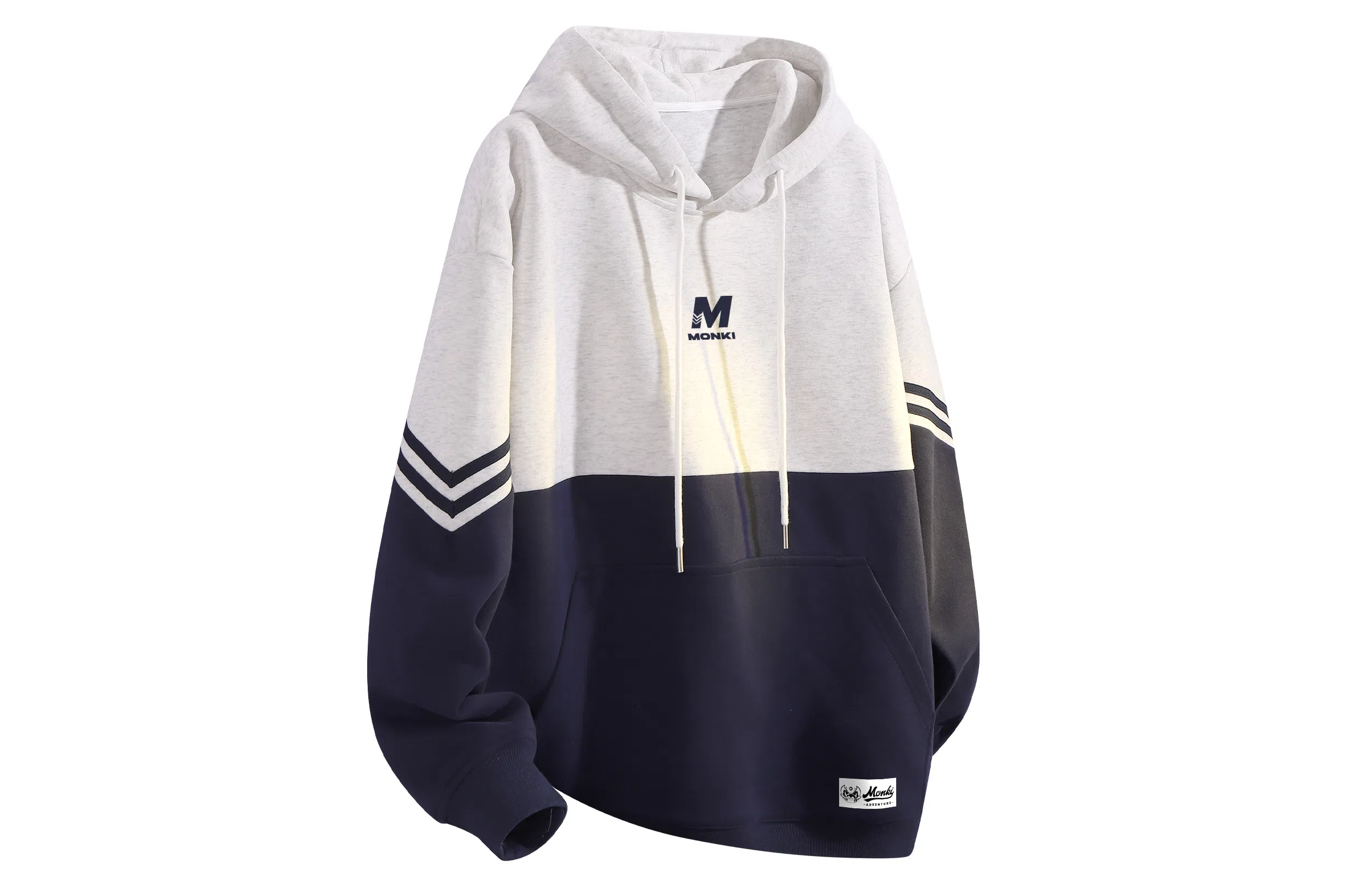 王者荣耀 梦奇款 美式复古简约创意字母印花拼接撞色条纹落肩长袖休闲宽松套头多巴胺重磅连帽卫衣 男女同款