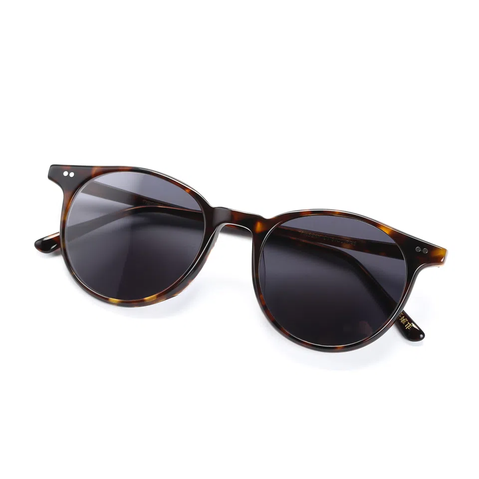 青雉作 少年感美式复古灰色墨镜波士顿细边超轻圆框 防紫外线偏光镜片开车驾驶镜 圆形 太阳眼镜 男女同款情侣款 玳瑁色 豆蔻色