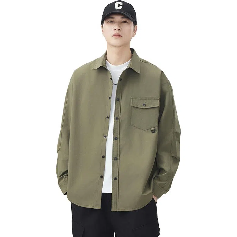 独驰 日系复古工装宽松翻领长袖衬衫 男女同款