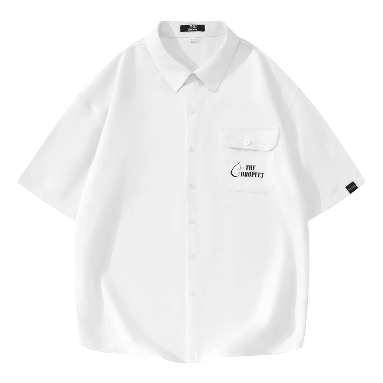 三体 水滴系列 简约基础字母印花宽松翻领开衫纯色休闲小清新美式复古高街潮牌时尚舒适透气薄款多巴胺短袖衬衫 男女同款