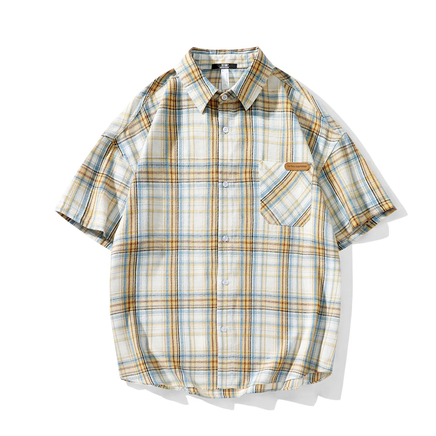 三体 问题系列 基础款简约休闲宽松百搭条纹翻领开衫复古美式高街潮牌时尚透气舒适薄款多巴胺短袖多彩格纹衬衫 男女同款