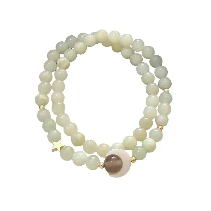 指尖瑰宝 月亮与六便士 新中式国风浪漫 平安吉祥 招财纳福 招桃花纯洁美好 早日脱单 爱情美好 岫玉（蛇纹石玉） 手串 女款