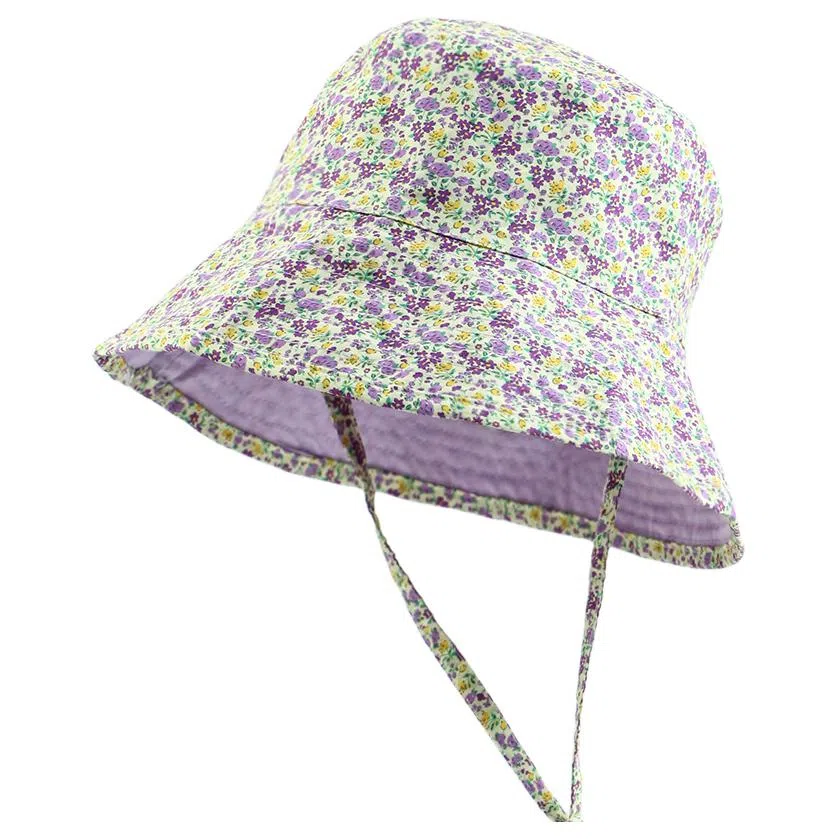 优莲茵 可爱碎花日系大帽檐遮阳显脸小水桶盆帽 海边出游户外显头小 轻便大头围可调节双面戴 棉 渔夫帽 女款