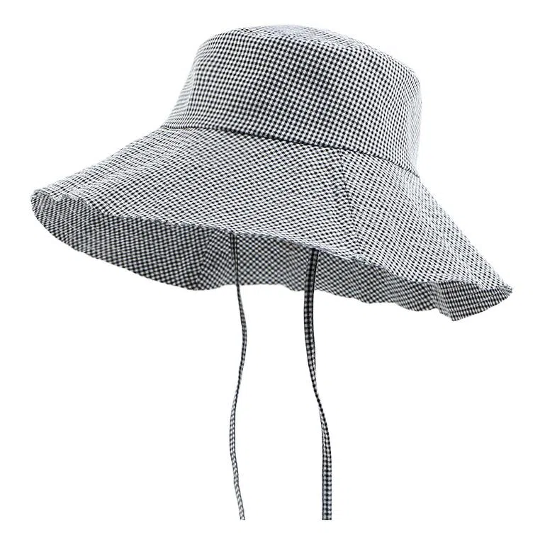 优莲茵 韩系小格纹慵懒登山帽显脸小百搭小众遮阳帽 大头围荷叶边显脸小轻便透气户外出游简约百搭 棉 渔夫帽 男女同款情侣款