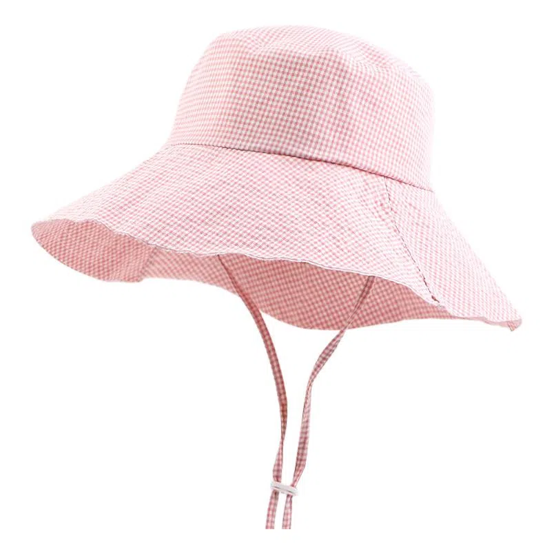 优莲茵 韩系小格纹慵懒登山帽显脸小百搭小众遮阳帽 大头围荷叶边显脸小轻便透气户外出游简约百搭 棉 渔夫帽 男女同款情侣款