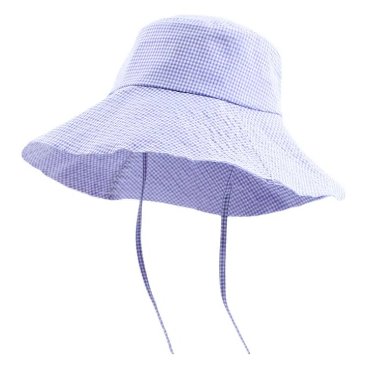 优莲茵 韩系小格纹慵懒登山帽显脸小百搭小众遮阳帽 大头围荷叶边显脸小轻便透气户外出游简约百搭 棉 渔夫帽 男女同款情侣款