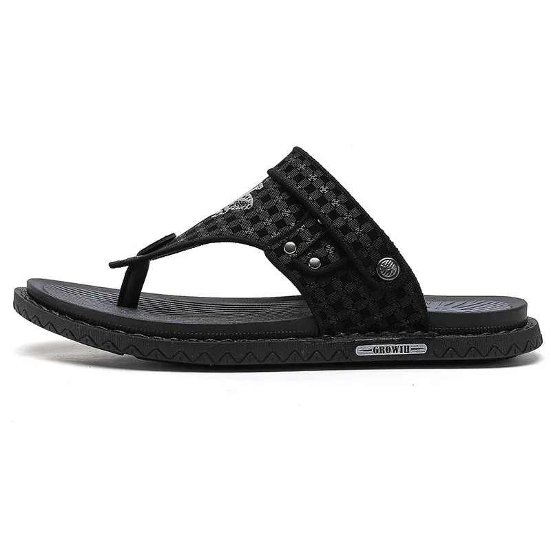 潮泽 百搭时尚潮流 车缝线 防磨人字拖鞋 男款