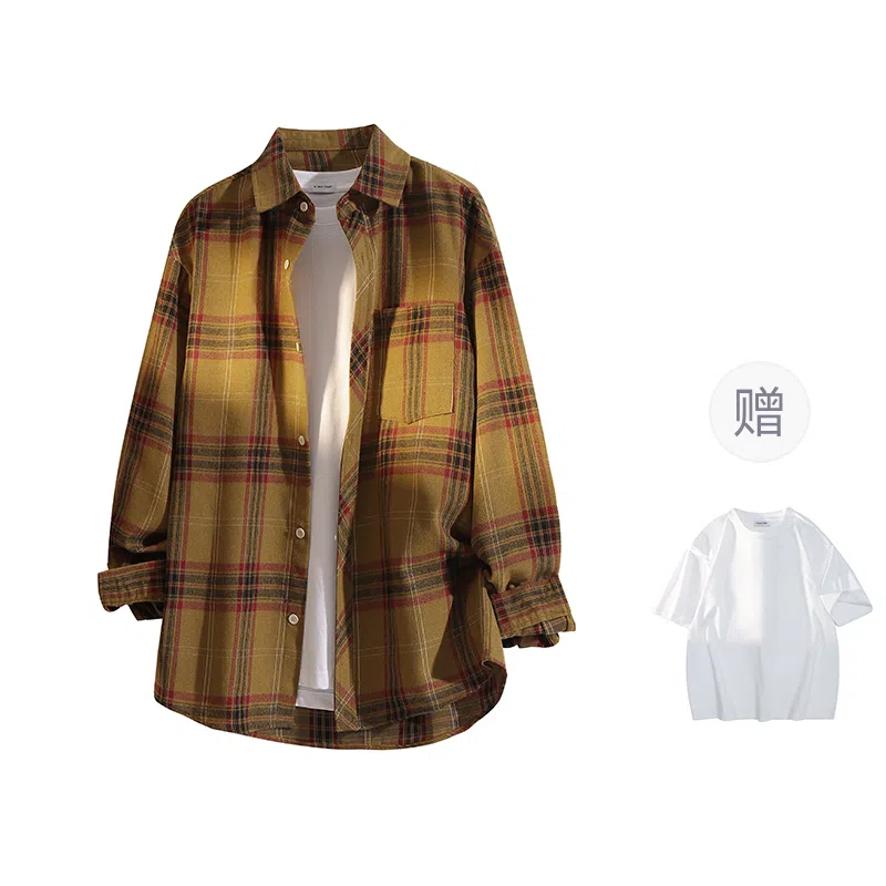 YOSICIL Plaid Shirt Detachable Brooch
