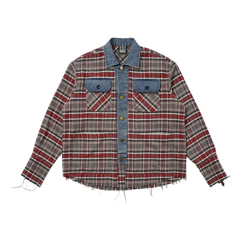BENMYSHOWER Loose Vintage Plaid Shirt Red