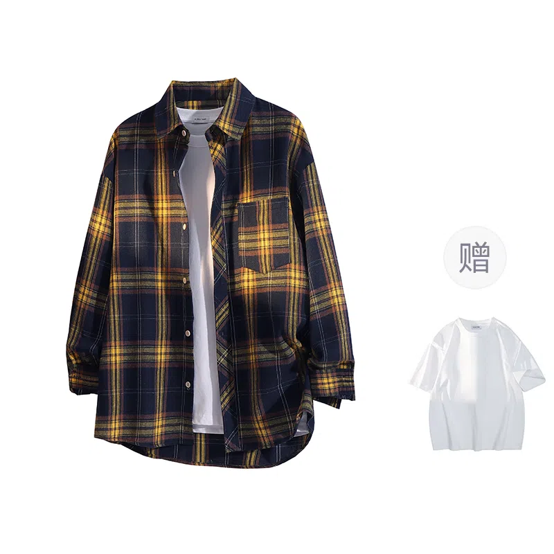YOSICIL Plaid Shirt Detachable Brooch