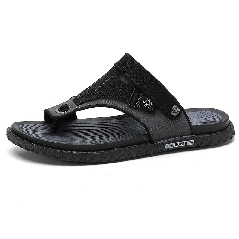 潮泽 简约通勤舒适户外 橡胶底 车缝线 防磨防滑人字拖鞋 男款