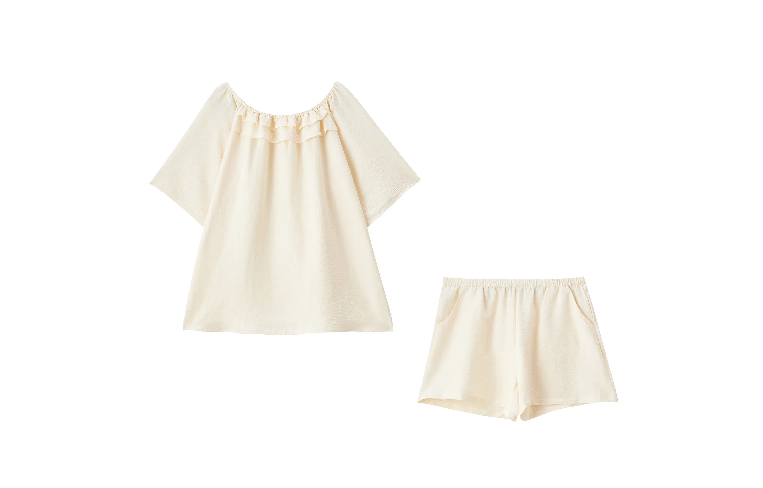 俏薇妮 简约柔软纯色短袖上衣家居服舒适透气休闲三分裤睡衣套装 女款 杏色